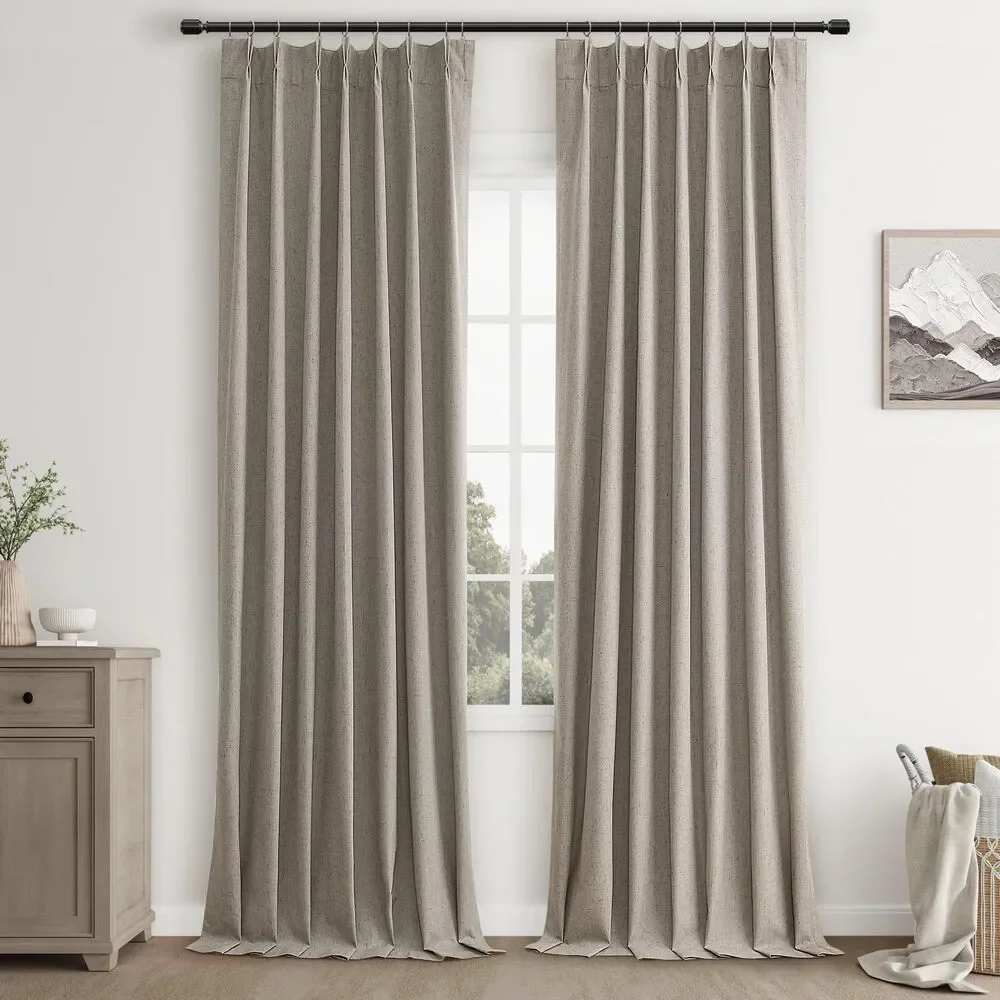 2 Panels, W40 x L108, Linen 100% Blackout Curtains (Dark Apricot)